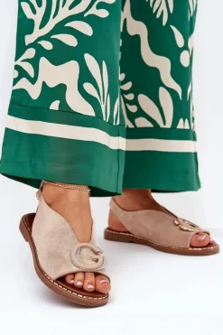 Boto Sandały Płaskie*Płaskie Sandały Z Ozdobą Beżowe Haliones Beżowy