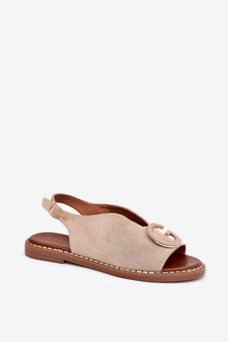 Boto Sandały Płaskie*Płaskie Sandały Z Ozdobą Beżowe Haliones Beżowy