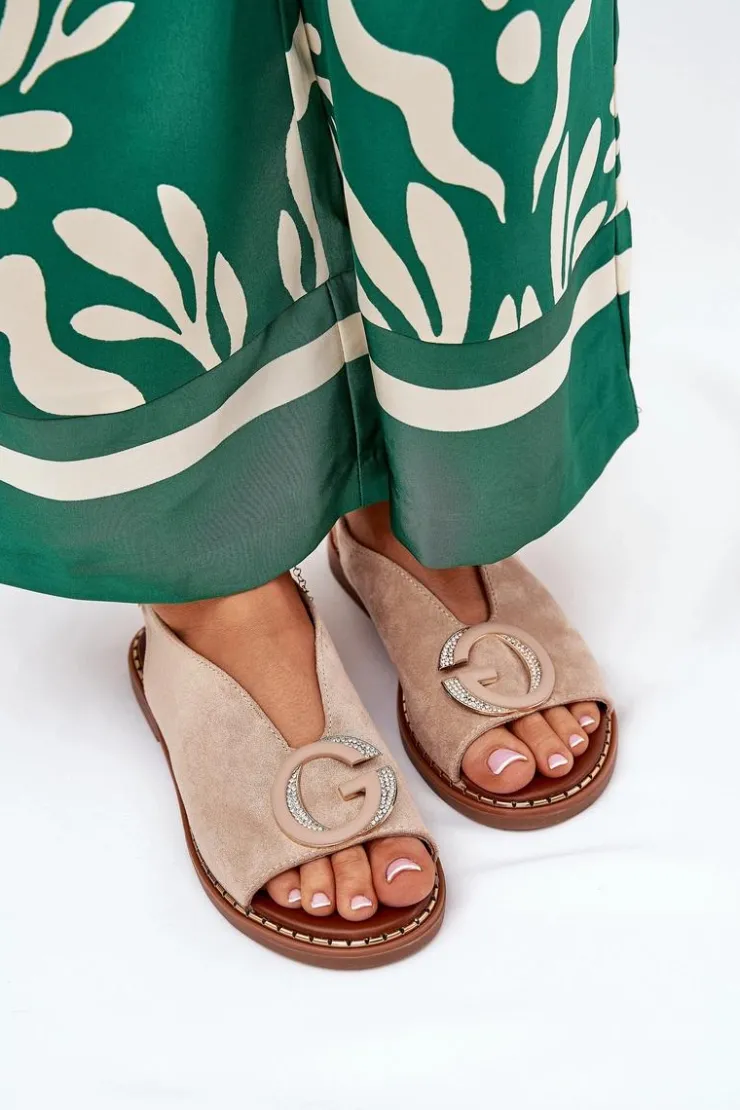 Boto Sandały Płaskie*Płaskie Sandały Z Ozdobą Beżowe Haliones Beżowy