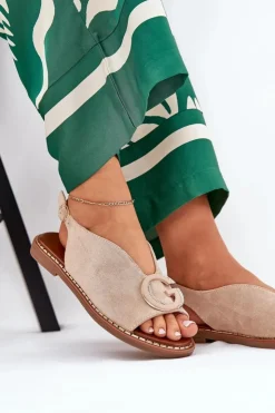 Boto Sandały Płaskie*Płaskie Sandały Z Ozdobą Beżowe Haliones Beżowy