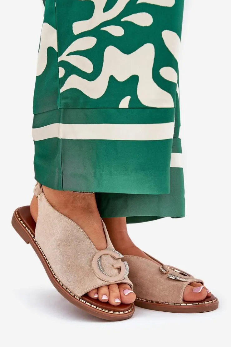 Boto Sandały Płaskie*Płaskie Sandały Z Ozdobą Beżowe Haliones Beżowy