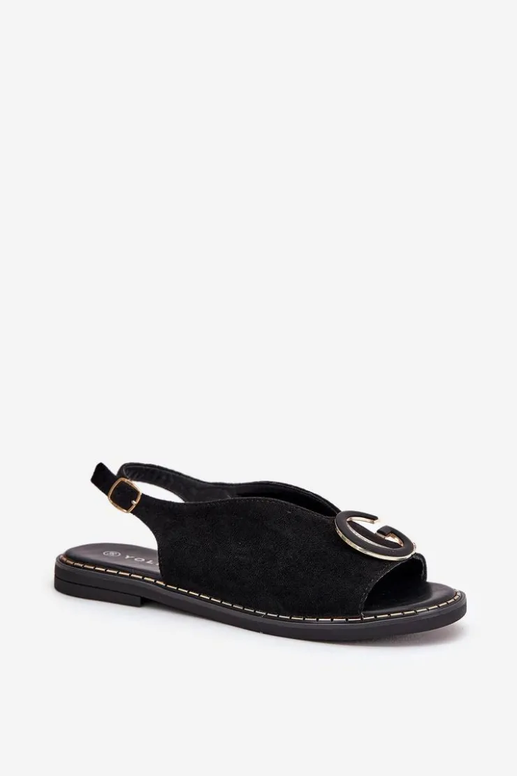 Damskie Boto Płaskie Sandały Z Ozdobą Czarne Haliones