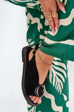 Damskie Boto Płaskie Sandały Z Ozdobą Czarne Haliones