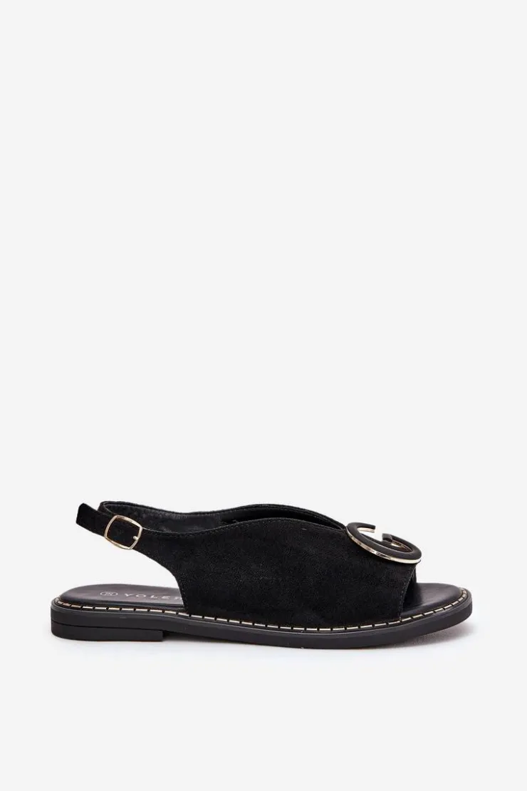 Damskie Boto Płaskie Sandały Z Ozdobą Czarne Haliones