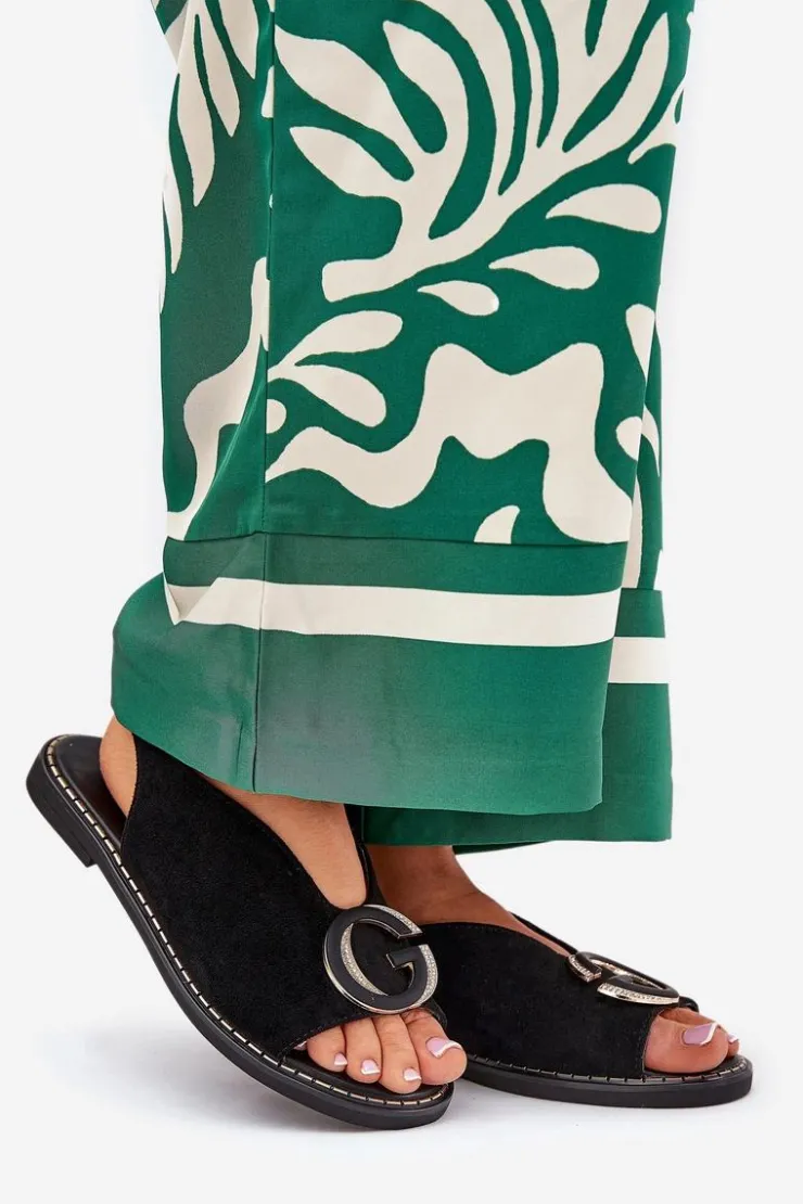 Damskie Boto Płaskie Sandały Z Ozdobą Czarne Haliones