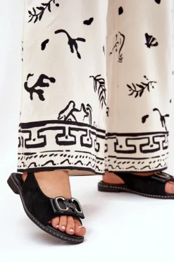 Outlet Boto Płaskie Sandały Z Ozdobą Eko Zamszowe Czarne Lilria Czarny