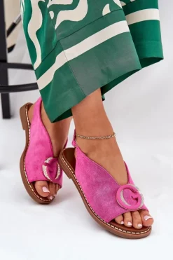 Damskie Boto Płaskie Sandały Z Ozdobą Różowe Haliones