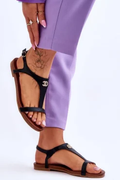 Sale Damskie buty S.Barski Płaskie Sandały Z Ozdobą S.Barski KV-5541-45 Czarne