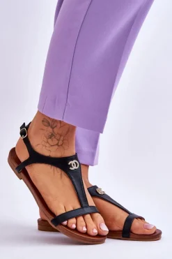 Sale Damskie buty S.Barski Płaskie Sandały Z Ozdobą S.Barski KV-5541-45 Czarne