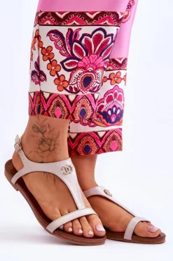 Damskie Damskie buty S.Barski Płaskie Sandały Z Ozdobą S.Barski KV-5541-45 Beżowe