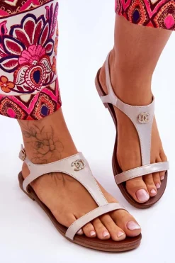 Damskie Damskie buty S.Barski Płaskie Sandały Z Ozdobą S.Barski KV-5541-45 Beżowe