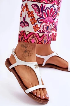 Damskie buty S.Barski Sandały Płaskie*Płaskie Sandały Z Ozdobą S.Barski KV-5541-45 Srebrne