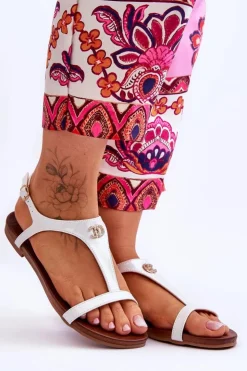 Damskie buty S.Barski Sandały Płaskie*Płaskie Sandały Z Ozdobą S.Barski KV-5541-45 Srebrne