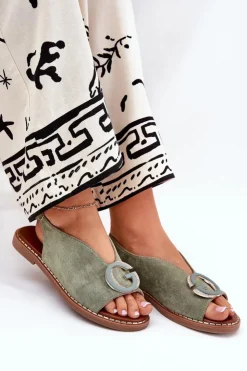 Best Boto Płaskie Sandały Z Ozdobą Zielone Haliones Zielony