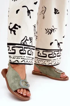 Best Boto Płaskie Sandały Z Ozdobą Zielone Haliones Zielony