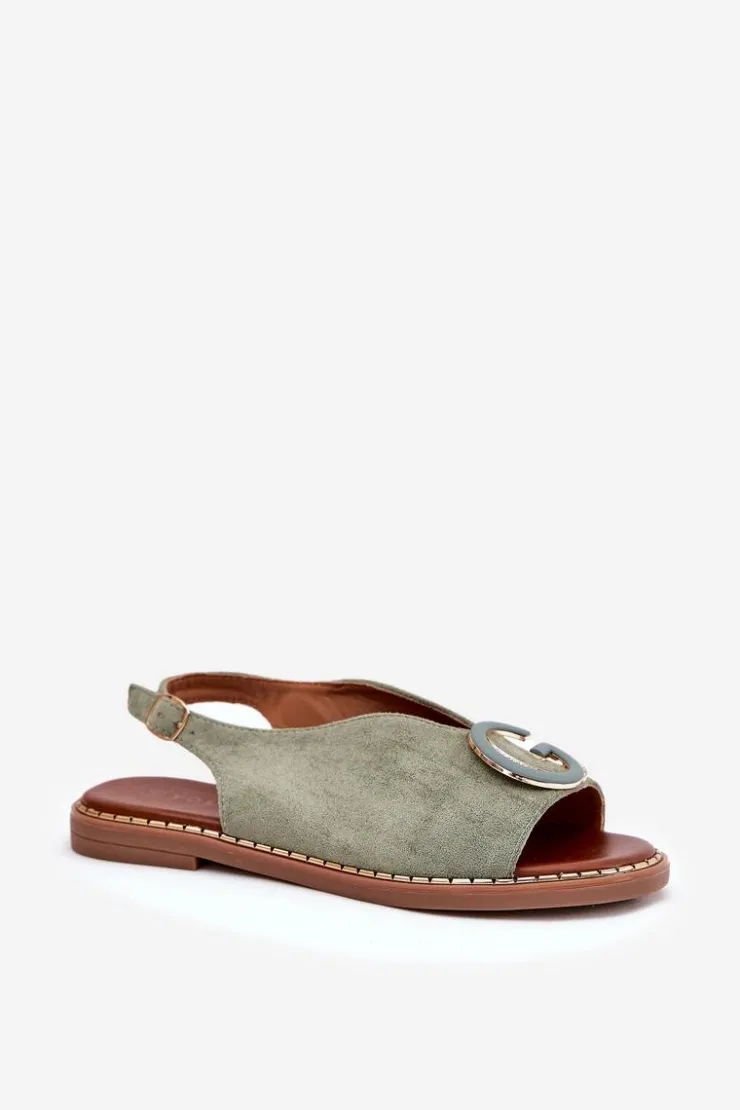 Best Boto Płaskie Sandały Z Ozdobą Zielone Haliones Zielony