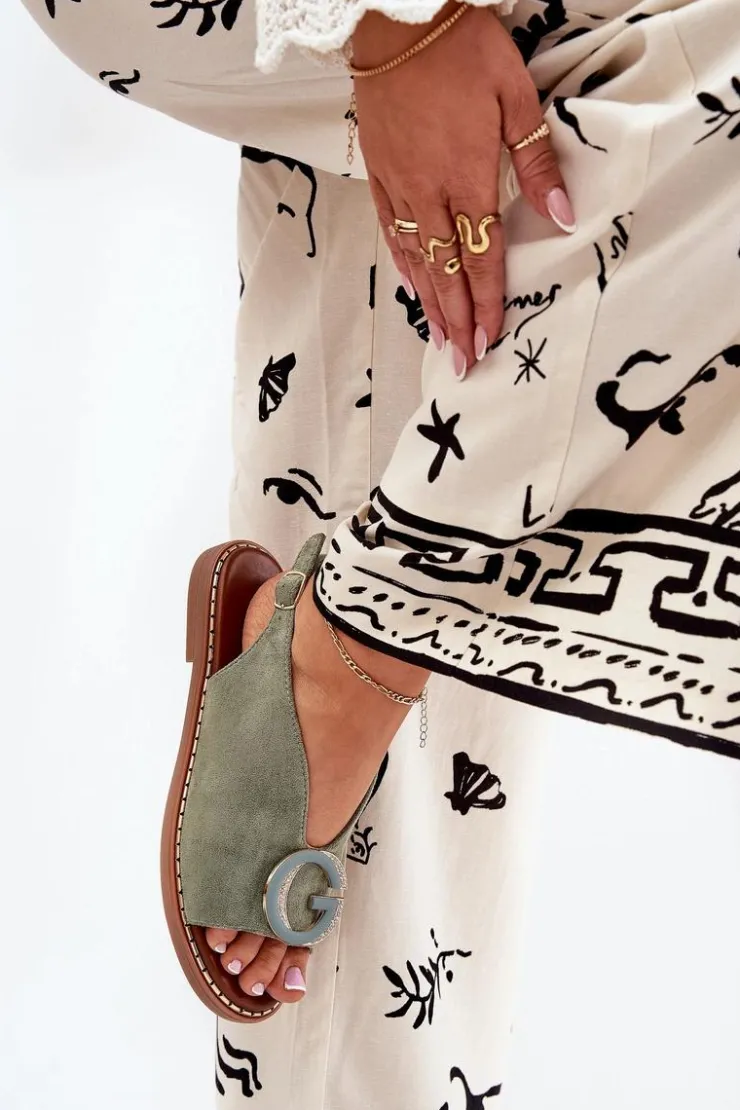 Best Boto Płaskie Sandały Z Ozdobą Zielone Haliones Zielony