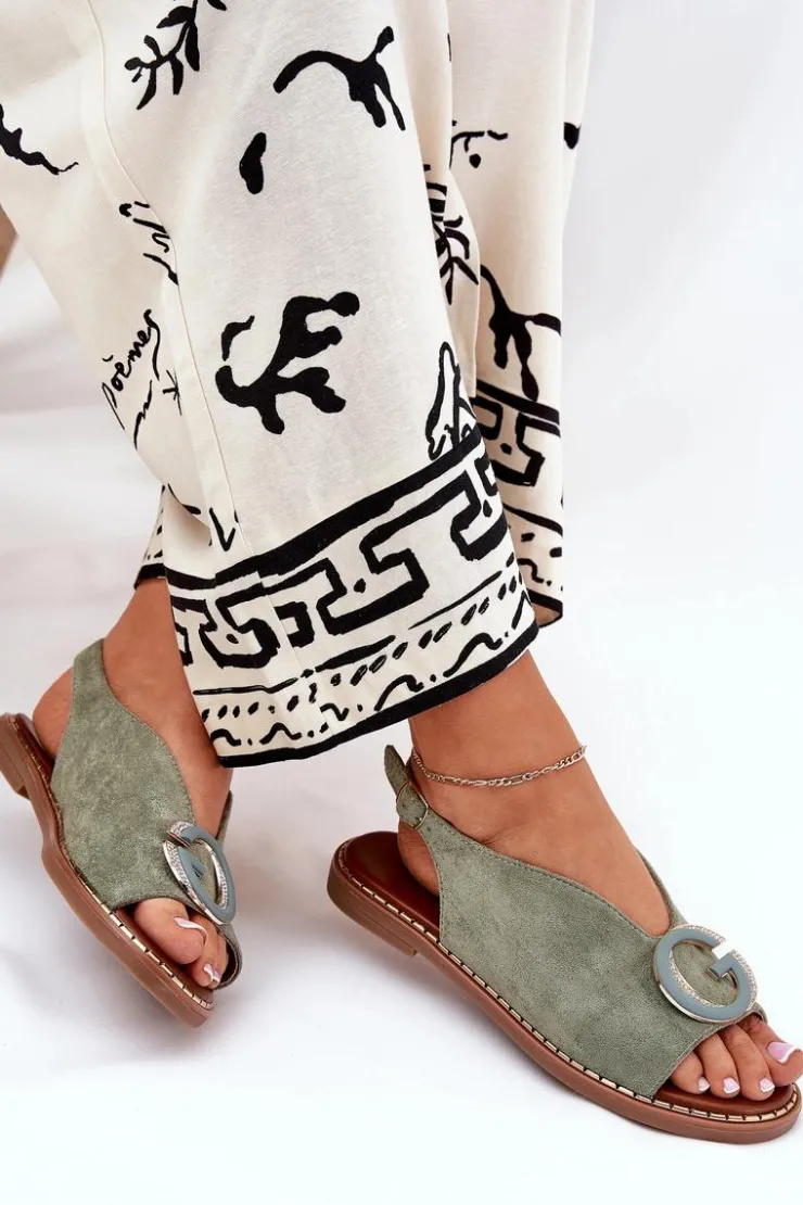 Best Boto Płaskie Sandały Z Ozdobą Zielone Haliones Zielony