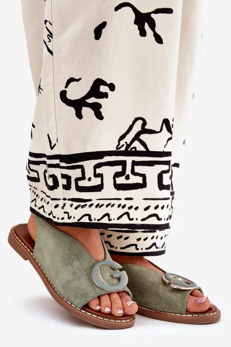 Best Boto Płaskie Sandały Z Ozdobą Zielone Haliones Zielony