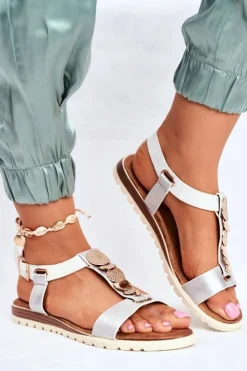 Damskie Evento Płaskie Sandały Z Ozdobami Srebrne Milton