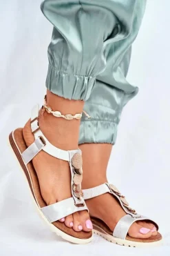 Damskie Evento Płaskie Sandały Z Ozdobami Srebrne Milton