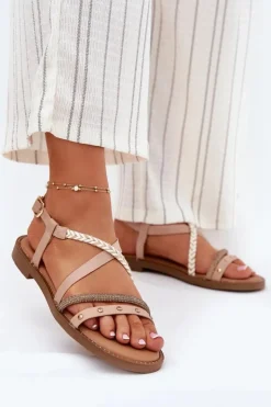 Sale Buty damskie Vinceza Płaskie Sandały Z Ozdobnymi Paskami Vinceza 17379 Beżowy