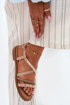 Sale Buty damskie Vinceza Płaskie Sandały Z Ozdobnymi Paskami Vinceza 17379 Beżowy