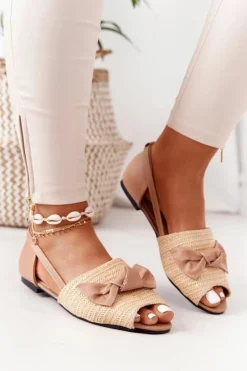 Sale Boto Płaskie Sandały Z Plecionką Lu Boo Beżowe