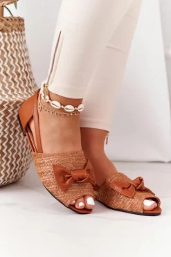 Damskie Boto Płaskie Sandały Z Plecionką Lu Boo Camel