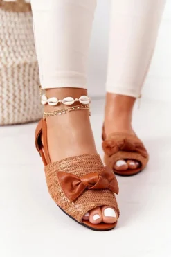 Damskie Boto Płaskie Sandały Z Plecionką Lu Boo Camel