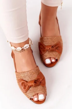 Damskie Boto Płaskie Sandały Z Plecionką Lu Boo Camel