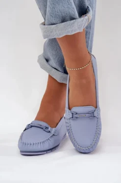 Damskie buty S.Barski Loafersy Damskie|Mokasyny Damskie Skórzane*Płaskie Skórzane Mokasyny Z Ozdobą S.Barski LR51-547 e Niebieski