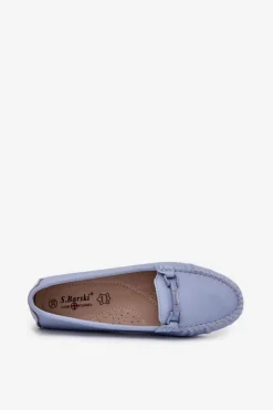 Damskie buty S.Barski Loafersy Damskie|Mokasyny Damskie Skórzane*Płaskie Skórzane Mokasyny Z Ozdobą S.Barski LR51-547 e Niebieski