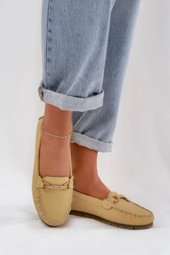 Sale Damskie buty S.Barski Płaskie Skórzane Mokasyny Z Ozdobą S.Barski LR51-547 Żółte Żółty
