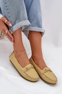 Sale Damskie buty S.Barski Płaskie Skórzane Mokasyny Z Ozdobą S.Barski LR51-547 Żółte Żółty