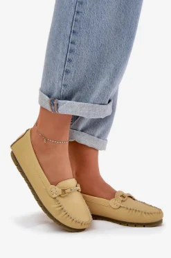 Sale Damskie buty S.Barski Płaskie Skórzane Mokasyny Z Ozdobą S.Barski LR51-547 Żółte Żółty