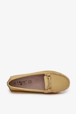 Sale Damskie buty S.Barski Płaskie Skórzane Mokasyny Z Ozdobą S.Barski LR51-547 Żółte Żółty