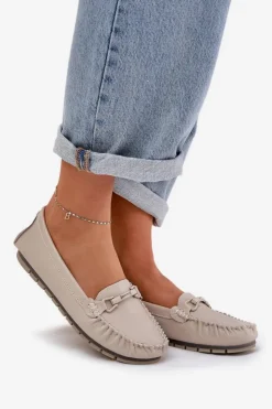 Damskie buty S.Barski Loafersy Damskie|Mokasyny Damskie Skórzane*Płaskie Skórzane Mokasyny Z Ozdobą S.Barski LR51-547 Beżowe Beżowy