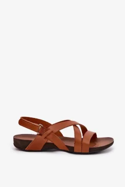 Clearance Zazoo Płaskie Skórzane Sandały Damskie 40032 Brązowe Brązowy