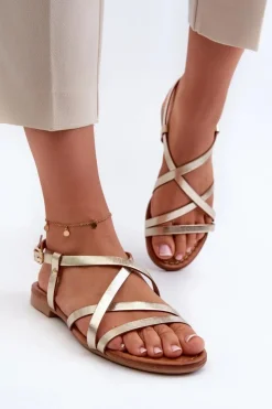 Clearance Maciejka Płaskie Skórzane Sandały Damskie 06635-25 Złote