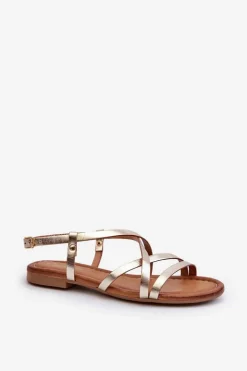 Clearance Maciejka Płaskie Skórzane Sandały Damskie 06635-25 Złote