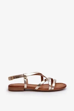 Clearance Maciejka Płaskie Skórzane Sandały Damskie 06635-25 Złote