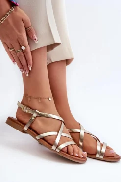 Clearance Maciejka Płaskie Skórzane Sandały Damskie 06635-25 Złote