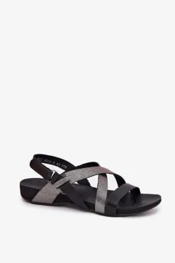 Zazoo Sandały Płaskie*Płaskie Skórzane Sandały Damskie 40032 Czarne Czarny