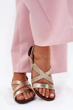 Damskie Zazoo Płaskie Skórzane Sandały Damskie 40032 Złote