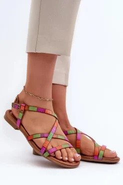 Damskie Maciejka Płaskie Skórzane Sandały Damskie 06635-39 Multikolor
