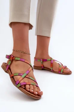 Damskie Maciejka Płaskie Skórzane Sandały Damskie 06635-39 Multikolor