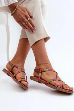 Damskie Maciejka Płaskie Skórzane Sandały Damskie 06635-39 Multikolor
