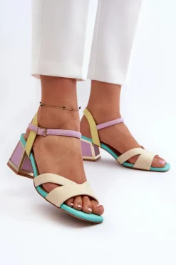 Damskie buty S.Barski Sandały Na Obcasie*Pastelowe Sandały Damskie Na Obcasie D&A CR482 Beżowe