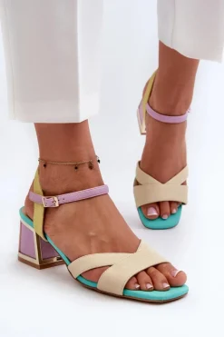 Damskie buty S.Barski Sandały Na Obcasie*Pastelowe Sandały Damskie Na Obcasie D&A CR482 Beżowe